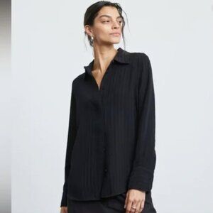 Everlane City Stripe Button-Up Shirt in Black Size 10 NWT